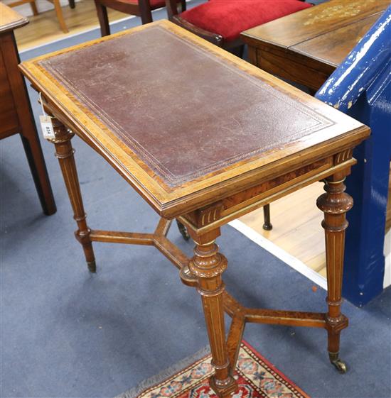 Gillows & Co. A Victorian parcel gilt thuya wood and burr wood combined card and writing table, W.3ft D.1ft 7in. H.2ft 5in.